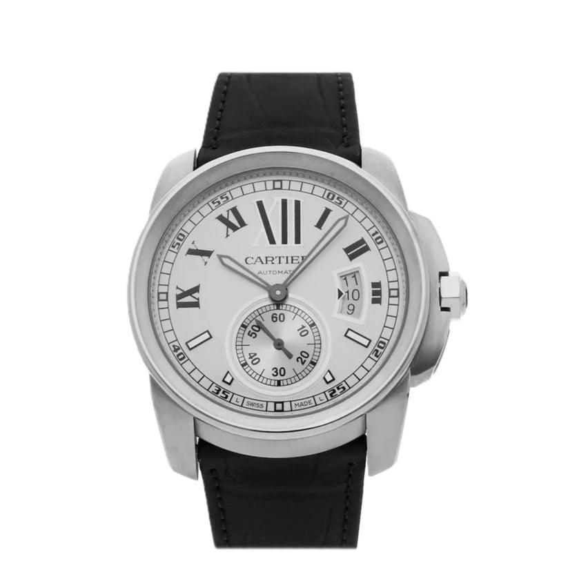 Cartier Calibre 42mm White Dial Black Leather Strap Watch W7100037