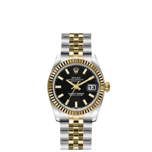 Rolex Datejust 26mm 18k Yellow Gold & Stainless Steel Black Dial Jubilee Watch 179173