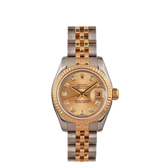 Rolex Datejust 26mm 18k Yellow Gold & Stainless Steel Champagne Diamond Dial Jubilee Watch 179173