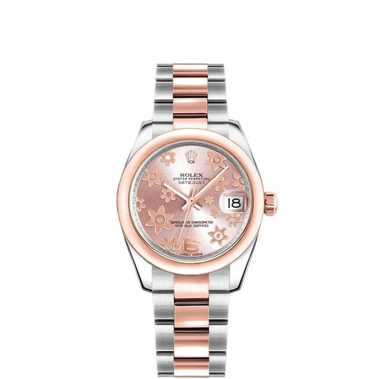 Rolex Datejust 31mm 18k Rose Gold Floral Motif Pink Dial Oyster Stainless Steel Watch 178241
