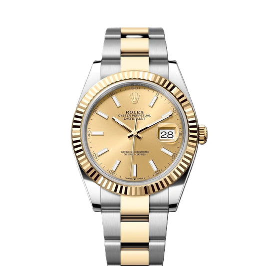 Rolex Datejust 41mm 2 Tone 18k Yellow Gold & Stainless Steel Fluted Bezel Champagne Dial Oyster Watch 126333