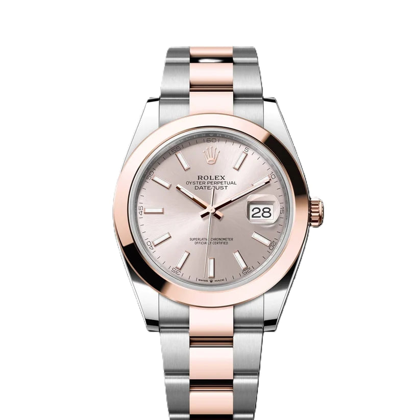 Rolex Datejust 41mm 18k Rose Gold Sundust Dial Oyster Steel Watch 126301
