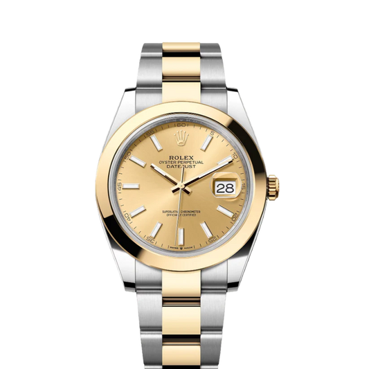 Rolex Datejust 41mm 18k Yellow Gold Champagne Dial Oyster Stainless Steel Watch 126303