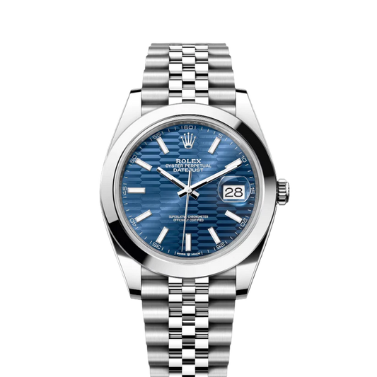 Rolex Datejust 41mm Blue Fluted Motif Dial Jubilee Stainless Steel Watch 126300