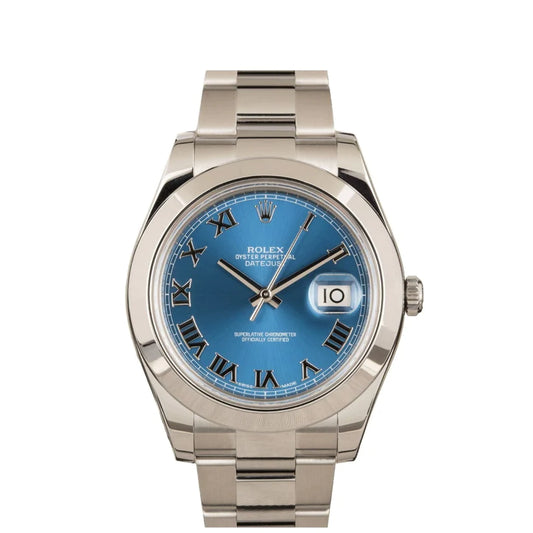 Rolex Datejust 41mm Blue Roman Dial Oyster Stainless Steel Watch 116300