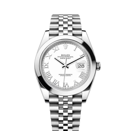 Rolex Datejust 41mm White Dial Roman Steel Jubilee Watch 126300