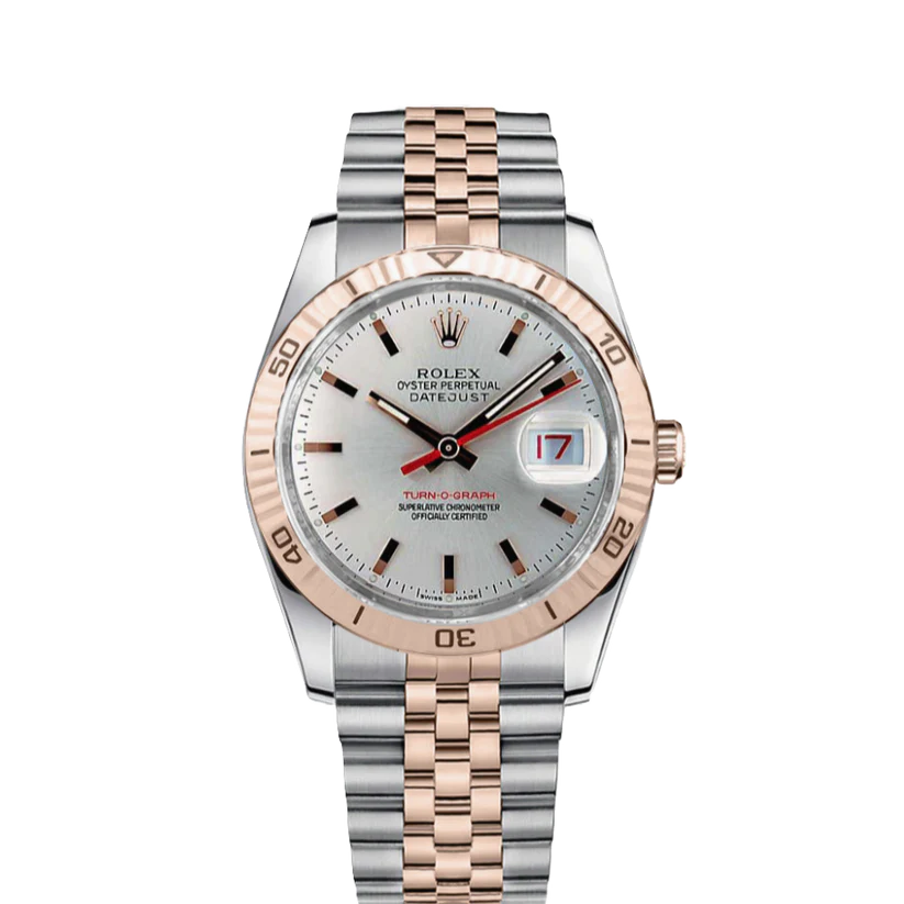 Rolex Datejust Turnograph 36mm 2 Tone 18k Rose Gold & Stainless Steel White Dial Fluted Bezel Jubilee Steel Watch 116261