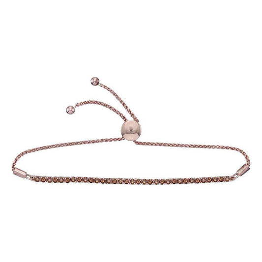 10K White Gold Womens Round Brown Color Enhanced Diamond Bolo Bracelet 2.00 Cttw
