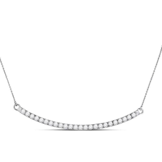 14K White Gold Womens Round Diamond Curved Single Row Bar Necklace 1.00 Cttw