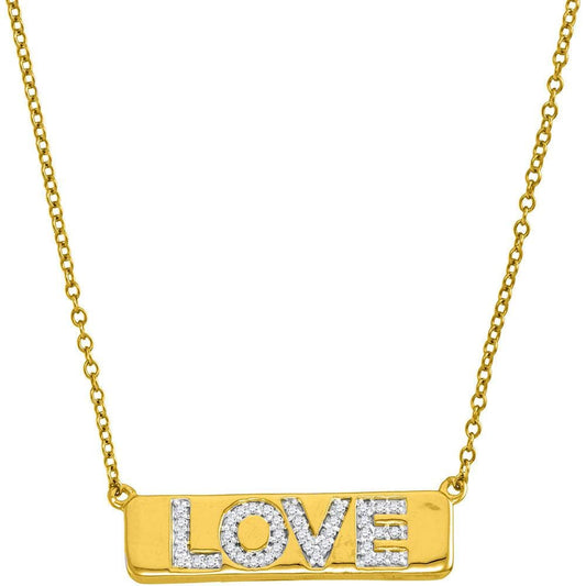 10K Yellow Gold Womens Round Diamond Love Bar Pendant Necklace with 18" Chain 1/8 Cttw