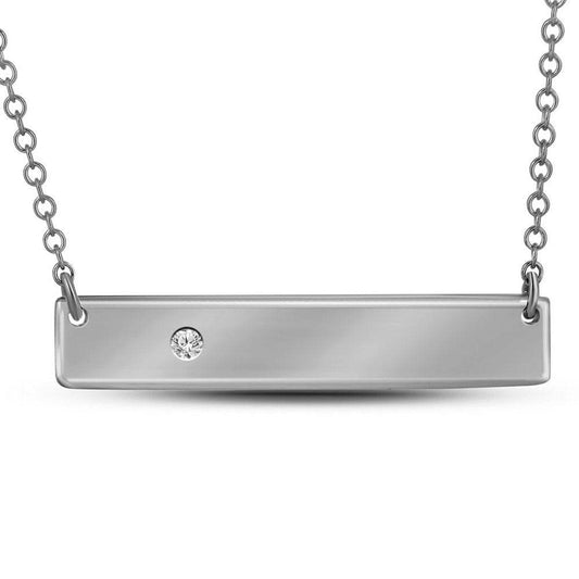 10K White Gold Womens Round Diamond Rectangle Bar Necklace .02 Cttw