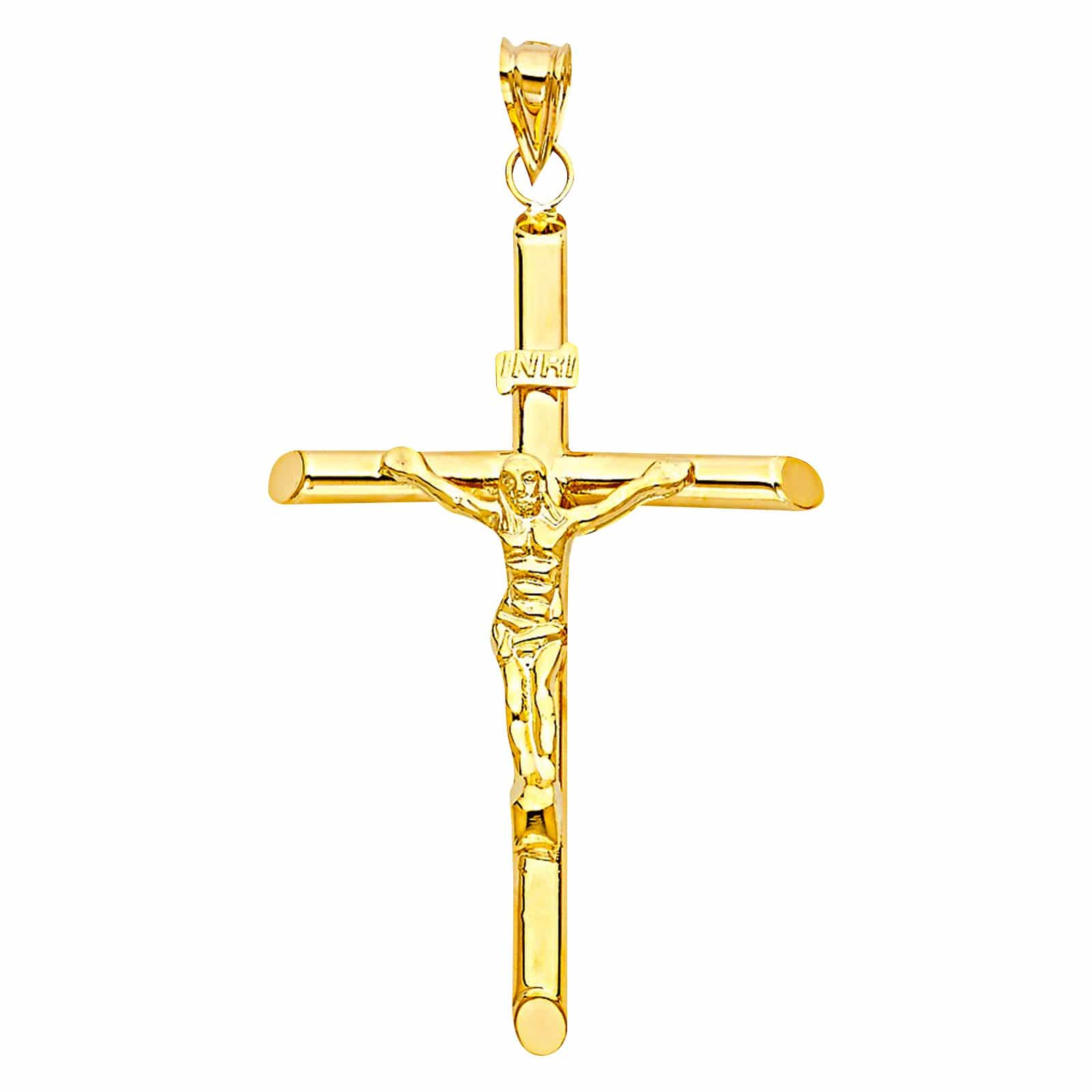 14k Yellow Gold Religious Cross Pendant - High Polish Fine Gold Necklace Charm