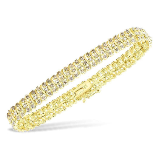 14K Yellow Gold Finish Diamond 2.0 CTW  S-Link Tennis Bracelet 7-8 Inches, Bracelets, Jawa Jewelers, Jawa Jewelers