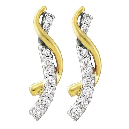 14k Yellow Gold Round Pave-set Diamond Womens Journey Screwback Stud Earrings 1/2 Cttw