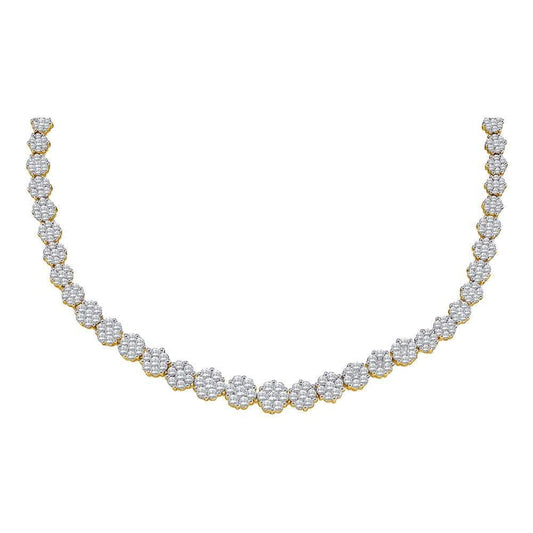 14K Yellow Gold Womens Round Diamond Flower Cluster Luxury Necklace 10 Cttw
