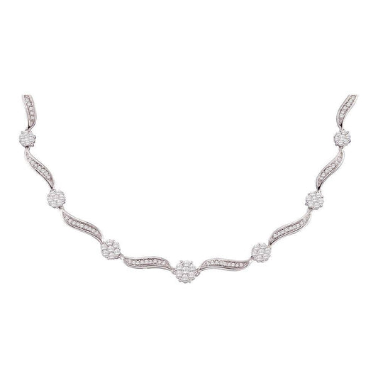 14K White Gold Womens Round Diamond Flower Cluster Luxury Necklace 2-1/2 Cttw