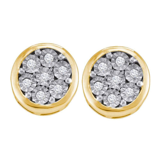 Yellow-tone Sterling Silver Womens Round Diamond Cluster Stud Earrings 1/10 Cttw