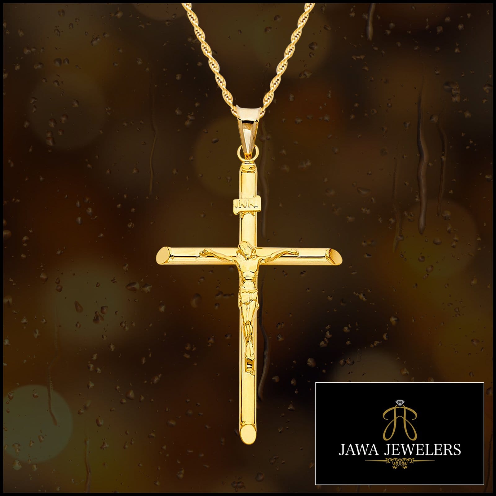 14k Real Yellow Gold Jesus Crucifix Religious Cross Pendant