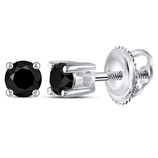 10kt White Gold Womens Round Black Color Enhanced Diamond Solitaire Stud Earrings 1/4 Cttw