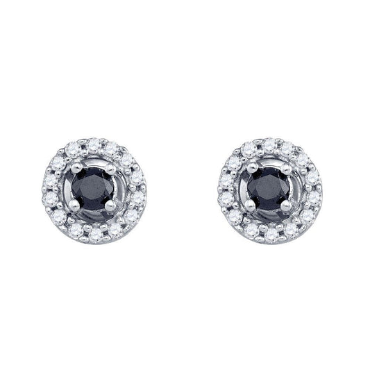 10kt White Gold Womens Color Enhanced Black Diamond Stud Earrings 1/2 Cttw
