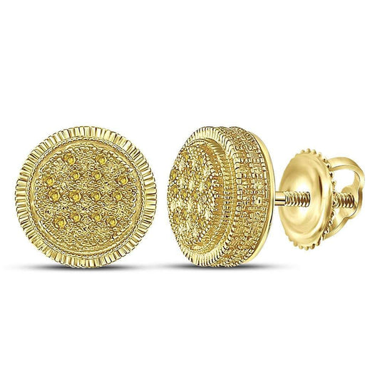 Yellow-tone Sterling Silver Round Yellow Color Enhanced Diamond Cluster Earrings 1/10 Cttw