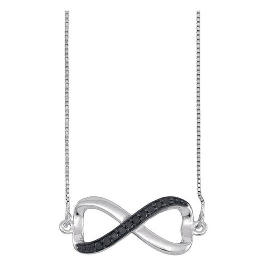 10k White Gold Black Color Enhanced Round Diamond Womens Infinity Pendant Necklace 1/10 Cttw