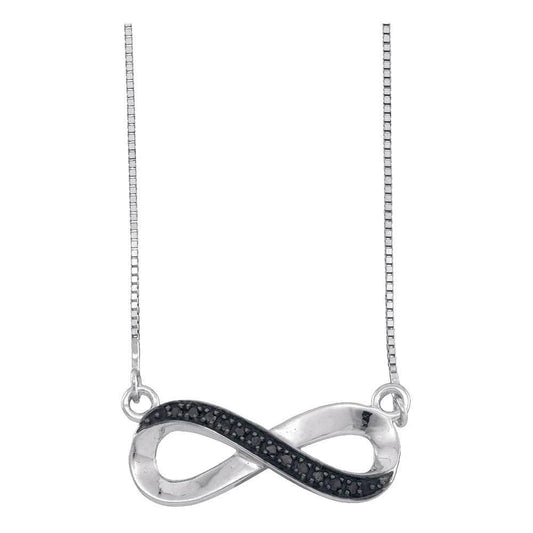 10K White Gold Womens Round Black Color Enhanced Diamond Infinity Pendant Necklace 1/12 Cttw