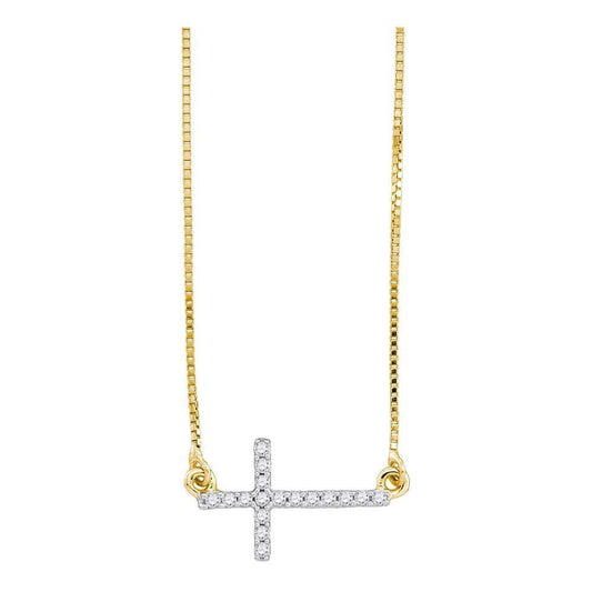 10K Yellow Gold Womens Round Diamond Cross Pendant Necklace Chain 1/10 Cttw