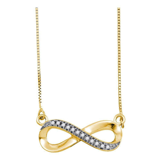 10k Yellow Gold White Round Diamond Infinity Love Pendant Necklace 1/20 Cttw