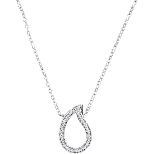 10K White Gold Womens Round Diamond Teardrop Pendant Necklace 1/10 Cttw