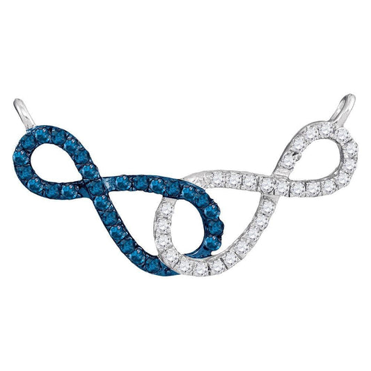10K White Gold Womens Round Blue Color Enhanced Diamond Double Linked Infinity Pendant Necklace 1/3 Cttw