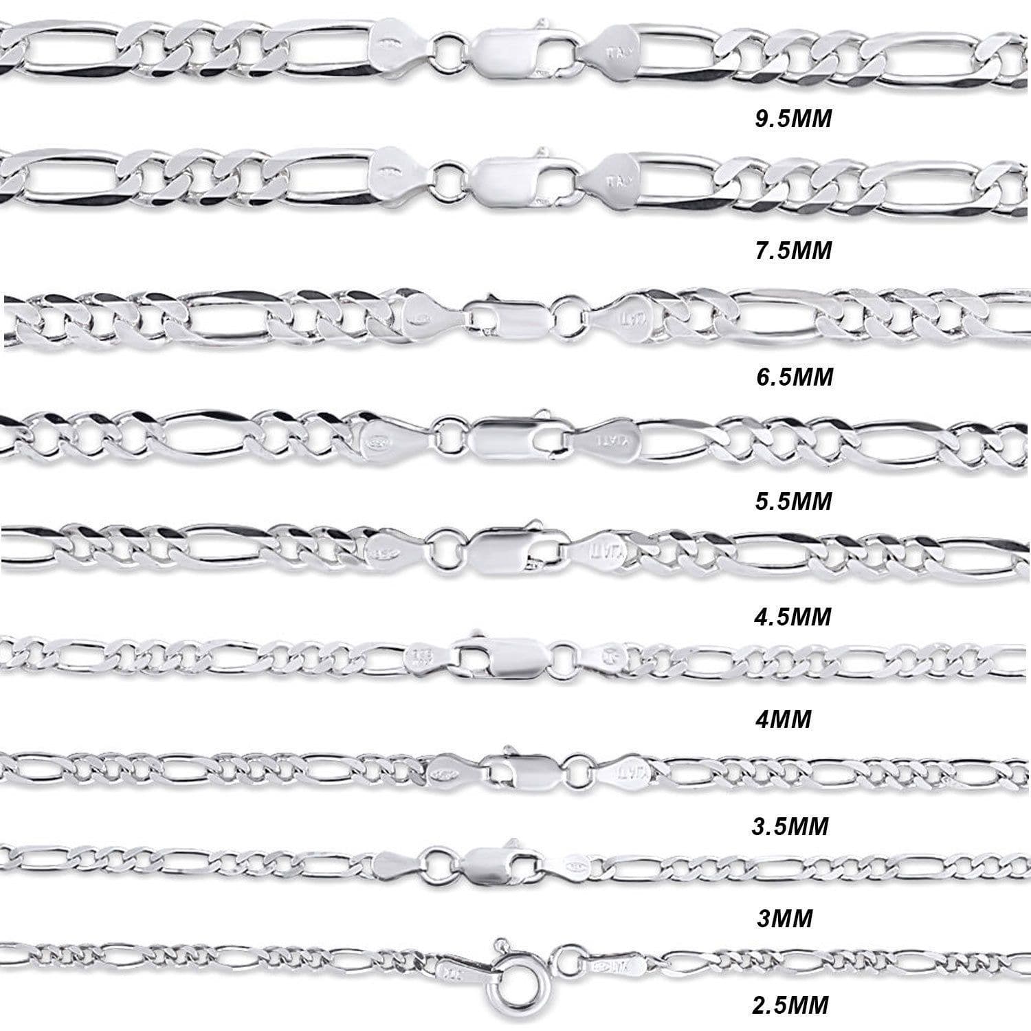 9.5MM 925 Sterling Silver Figaro Link Chain Necklace, , Jawa Jewelers, Jawa Jewelers