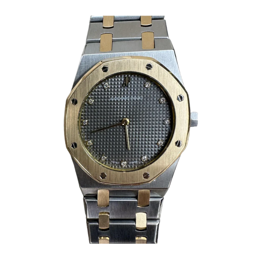 Audemars Piguet 33mm Royal Oak 2 Tone 18k Yellow Gold & Stainless Steel Factory Gray Diamond Dial Watch 56303SA