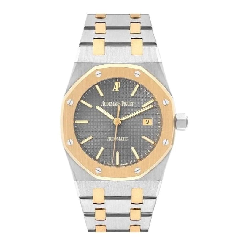 Audemars Piguet 33mm Royal Oak 2 Tone 18k Yellow Gold & Stainless Steel Grey Tapisserie Dial Watch 15000SA