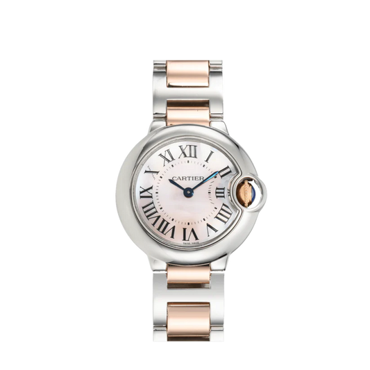 Cartier Ballon Bleu 28mm Pink MOP Dial 2 Tone Rose Gold & Stainless Steel Watch 3009