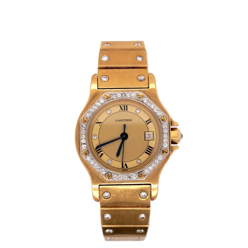 Cartier santos octagon gold plated watch 26mm Cartier Santos Octagon Stainless Steel and 18k Gold Watch  main image 4