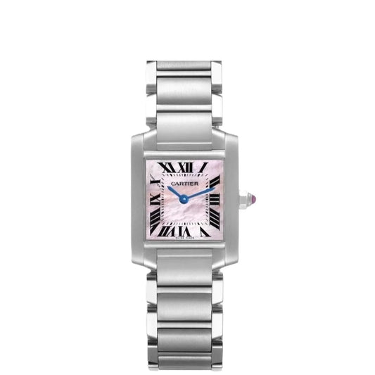 Cartier Tank Francaise 20mm Pink MOP Dial Stainless Steel Watch 2384