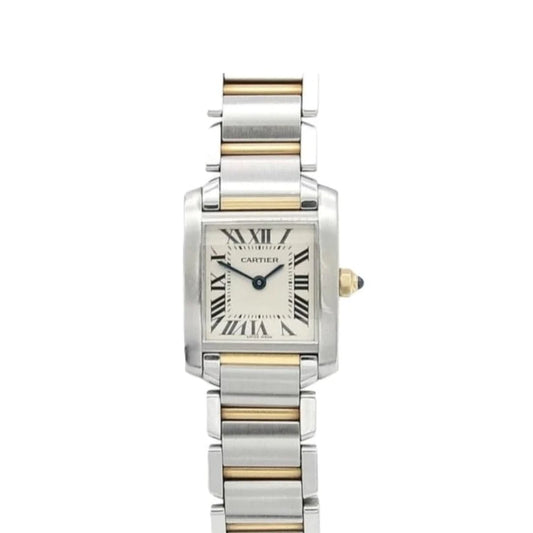 Cartier Tank Francaise 20mm White Dial Rose Gold & Stainless Steel Watch 2384