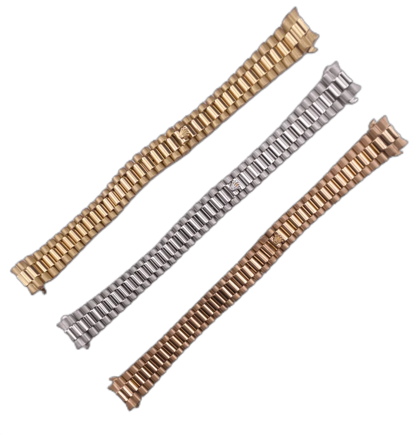For Rolex 26mm Watch 18k Yellow, White & Rose Gold President Style Solid Links Bracelets