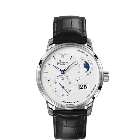 Glashutte Original PanoMaticLunar 40mm Silver Dial Leather Strap Watch 9002423205