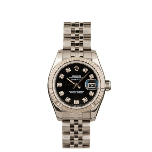 Rolex Datejust 26mm Black Diamond Dial Jubilee Stainless Steel Watch 179174