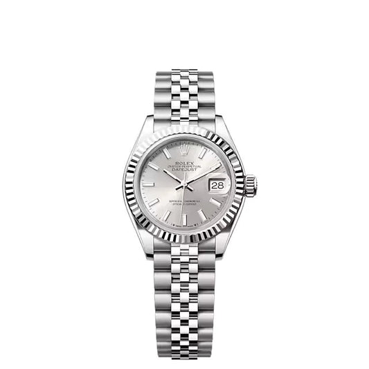 Rolex Datejust 28mm 18k White Gold Fluted Bezel Silver Dial Jubilee Stainless Steel Watch 279174