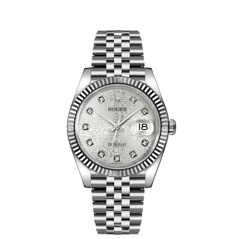 Rolex Datejust 36mm 18k White Gold Fluted Bezel Silver Diamond Dial Jubilee Stainless Steel  Watch 116234