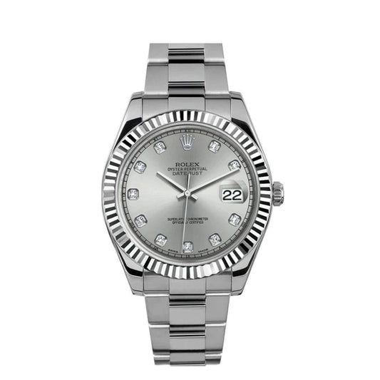 Rolex Datejust 41mm Gray Dial Diamond Markers Oyster Stainless Steel Watch 116334