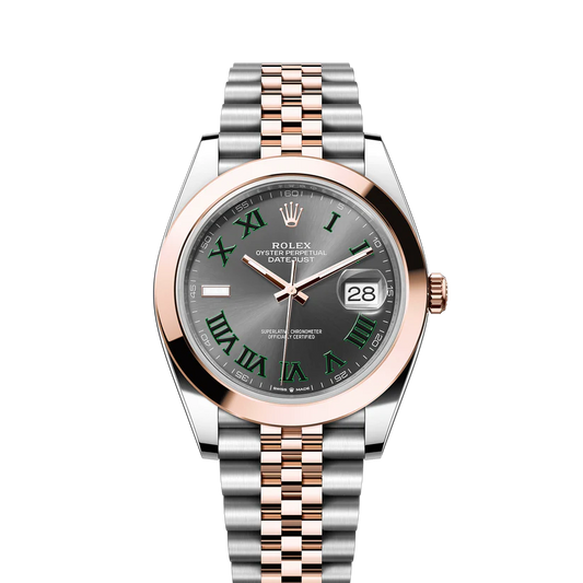 Rolex Datejust II 41mm 18k Rose Gold Gray Wimbledon Dial Jubilee Stainless Steel Watch 126301