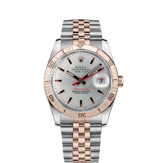 Rolex Datejust Turnograph 36mm 2 Tone 18k Rose Gold & Stainless Steel White Dial Fluted Bezel Jubilee Steel Watch 116261