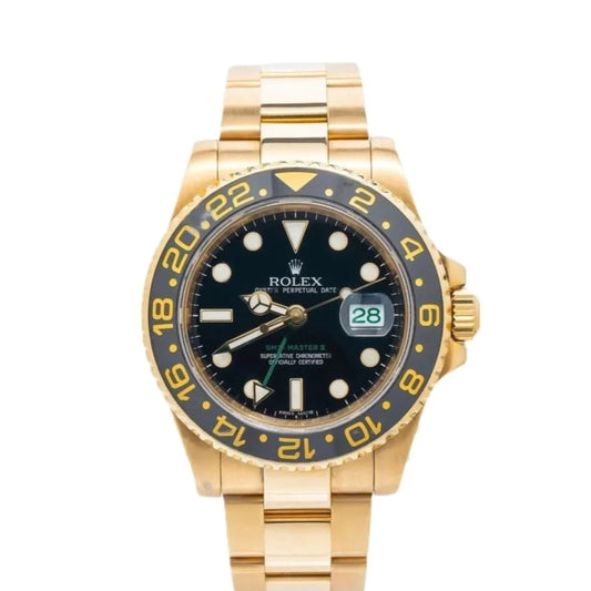 Rolex GMT-Master II 40mm Black Dial 18k Yellow Gold Oyster Bracelet Watch 116718