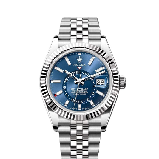 Rolex Sky-Dweller 42mm 18k White Gold Blue Dial Jubilee Steel Watch 336934
