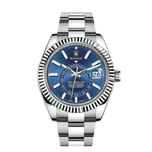 Rolex Sky-Dweller 42mm 18k White Gold Blue Dial Jubilee Steel Watch 326934