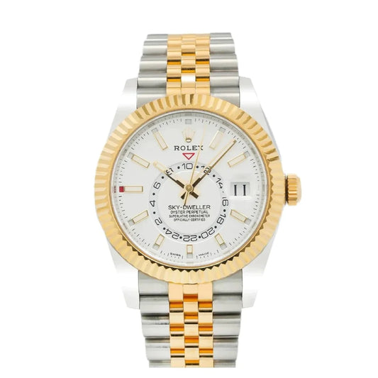 Rolex Sky-Dweller 42mm Yellow Gold Steel White Dial Jubilee Watch 326933